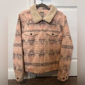 Duluth Trading Co Sherpa Quilted Pink Aztec Jacket 100% Cotton Size Large